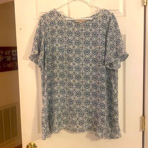 LOFT Size L Dressy Blouse - Paisley Blues and White